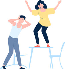 Couple fight. Angry man and woman yell at each other