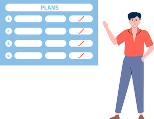 Plans sheet presentation. Business worker with corporate tasks