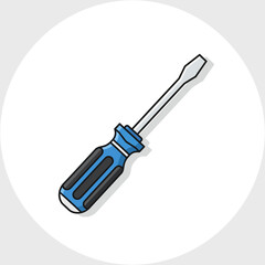 Fototapeta premium Playful Doodle Style Flathead Screwdriver Icon with Blue Handle in a Circle for Creative DIY Content