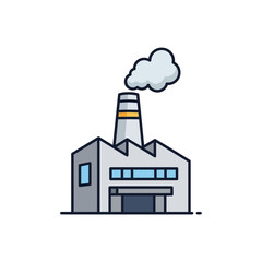 Fototapeta premium Flat Design Industrial Factory Building Icon with Smoking Chimney. Modern Manufacturing and Environmental Impact Vector Graphic.