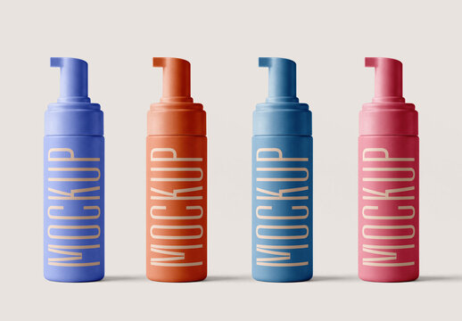 Quad Cosmetic Pump Bottle Packaging Mockup with Editable Background