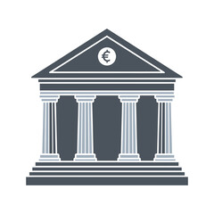 Classic Bank Building Monochrome Icon with Euro Symbol - Representing Financial Stability and European Investment