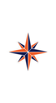 Abstract Compass Rose Graphic Design in Orange and Blue on a Clean White Background