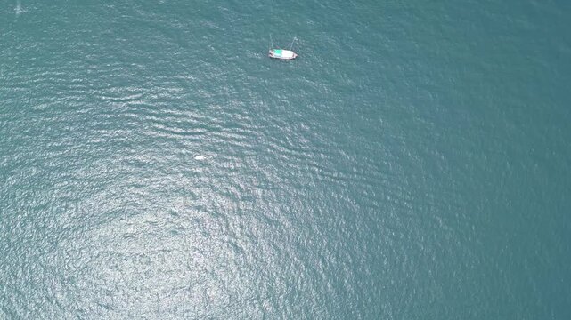 태국 파타야 바다에서 1박 2일 밤샘 낚시를 즐기는 전문적인 선상 낚시 보트와 푸른 해양 풍경
