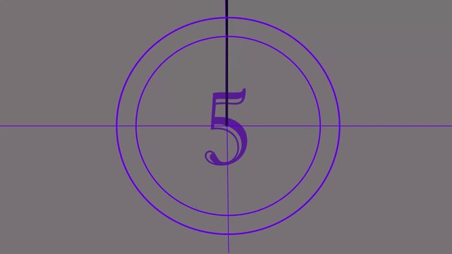 Vintage film countdown with purple number 8 and concentric circles movie cinema