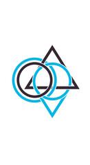 Abstract Geometric Composition Featuring Intertwined Shapes in Cyan and Black Colors