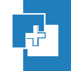 Obraz premium Abstract Geometric Composition Featuring Plus Symbol in Blue and White Colors for Modern Design