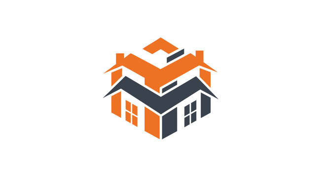 Abstract Geometric Construction Logo Depicting Multiple Homes In Bold Colors and Unique Design