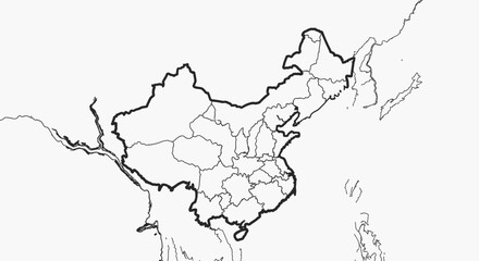 Obraz premium Outline Map of China with Administrative Provinces on Isolated White Background