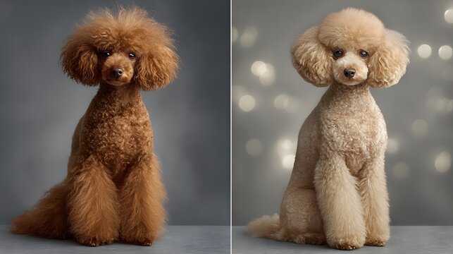 Poodle grooming before and after haircut comparison, professional pet care