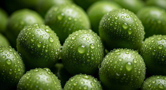 Perlas esf&eacute;ricas verdes en un l&iacute;quido oscuro y brillante