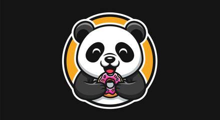 Cartoon panda character eating a donut © Sastro