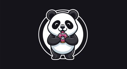 Cartoon panda character eating donut © Sastro