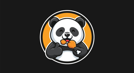 Fototapeta premium Cartoon panda character eating food