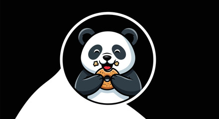 Cartoon panda eating donut in circle © Sastro