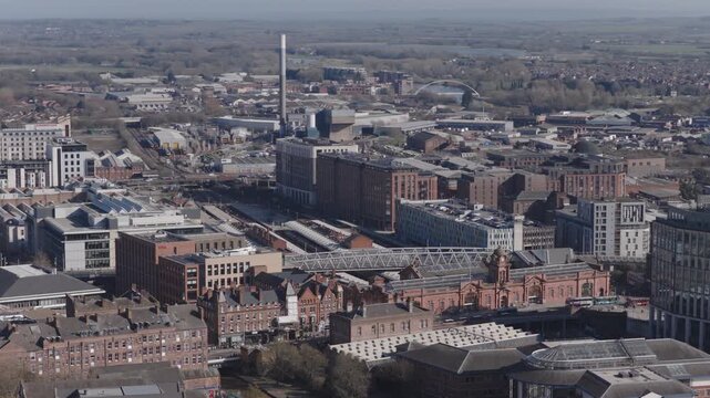 Establishing aerial view of Nottingham, city in the East Midlands of England, United Kingdom