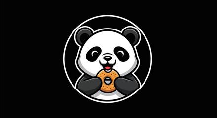 Cartoon panda eating donut © Sastro