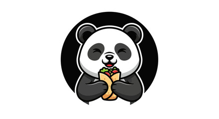 Cartoon panda eating food illustration © Sastro