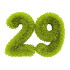 Fototapeta premium A green grassy number twenty nine on a white background