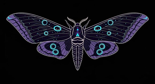 Mystical Neon Purple Cosmic Insect Graphic Art
