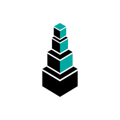 Abstract Geometric Structure Composed of Stacked Cubes With Teal Accents and Modern Aesthetics