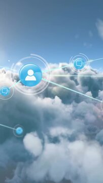 Displaying app requesting song ID over sky with clouds, circular blue icons, light streaks