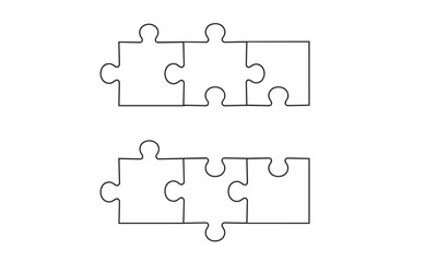 Puzzle pieces outline set, jigsaw connection line vector isolated on white