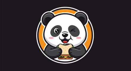 Cartoon panda eating sandwich illustration © yanto