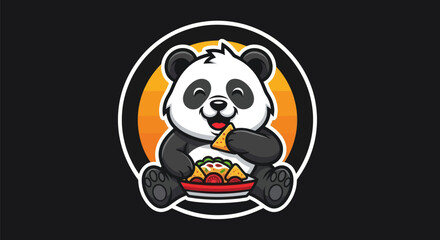 Cartoon panda eating food logo © yanto