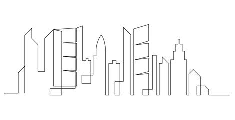 Fototapeta premium Abstract modern House City Skyline continuous one-line art drawing Vector illustration 