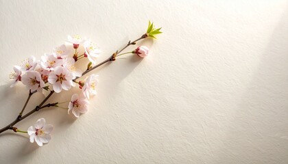 桜の小枝とアイボリー紙背景 エレガントな春の季節デザイン