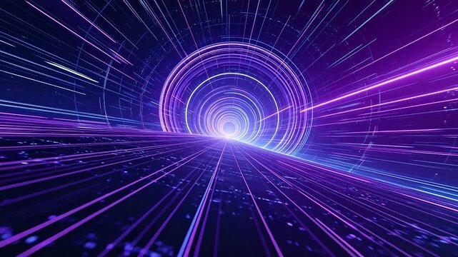 Abstract neon tunnel with glowing lines