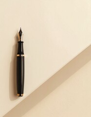 マットなアイボリー背景と万年筆のミニマル構図 広いコピースペースのライティングコンセプト