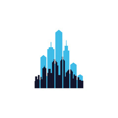 Fototapeta premium Abstract Skyline Featuring Blue and Black Geometric City Silhouette Perfect For Branding Designs