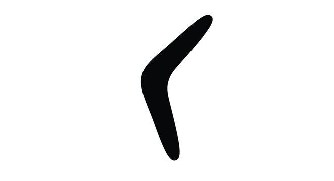 A simple black boomerang shape presented in stark contrast silhouette