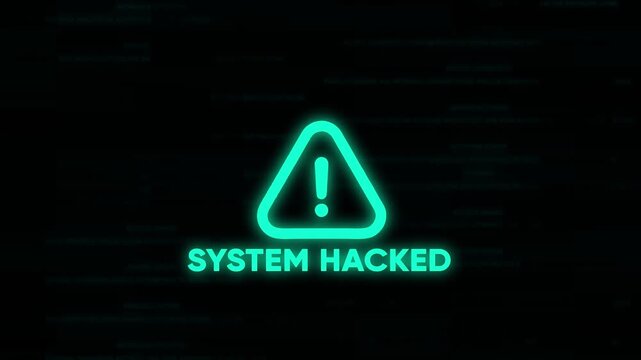 System Hacked Warning Sign Cyber Security Alert Neon Exclamation Mark