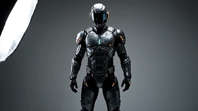 Futuristic armor design in studio lighting with grey background