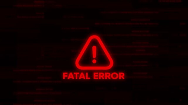 Fatal Error Warning Sign Red Alert Triangle Exclamation Mark on Black Background with Code error message