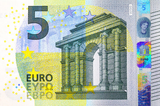 5 EURO banknote of the European Union. Paper money of Europe