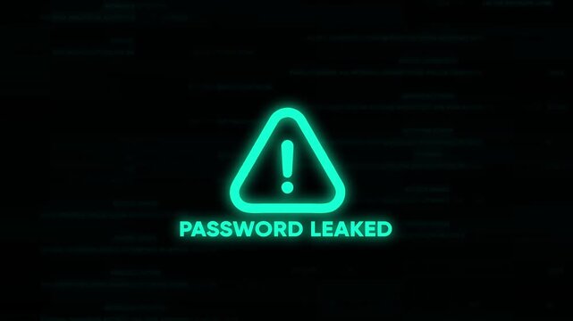Cyber Security Alert Password Leaked Warning Sign with Exclamation Mark on Dark Background with Code