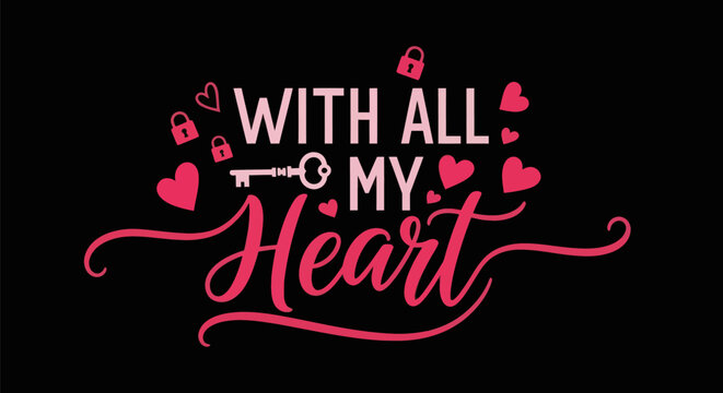 Heart text design with love and key elements