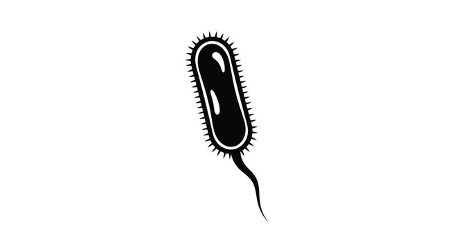 A black silhouette of a bacterium with a flagellum silhouette