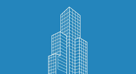 Fototapeta premium Architectural Illustration: Modern High-Rise Building Outline Against Azure Backdrop