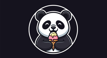Cartoon panda enjoying ice cream cone © Zero