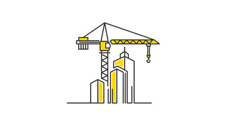 Construction Crane Over Skyscrapers, Minimalist Design, Vector Illustration, Modern Architecture