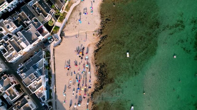 Aerial View of a Crowded Beach in Porto Cesareo, Lecce Province, Salento, Puglia, Italy