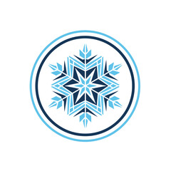 Elegant Snowflake Design Encased In A Blue Circular Frame, Winter Theme Vector Graphic