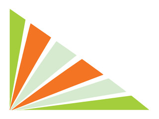 Obraz premium Colorful Geometric Fan Shape Design with Orange, Green, and White Triangles on White Background