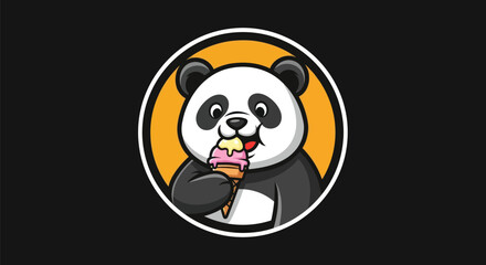 Cartoon panda eating ice cream cone © Zero