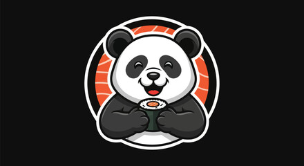 Cartoon panda with sushi roll illustration © Zero